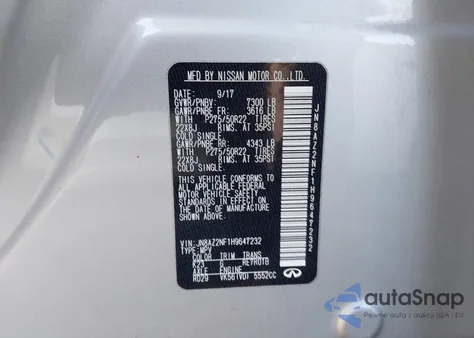 2017 Infiniti Qx80 from USA, damaged, VIN JN8AZ2NF1H9647232